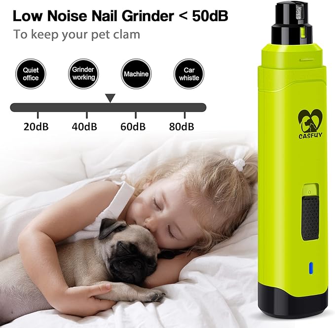 Casfuy Dog Nail Grinder Upgraded - Professional 2-Speed Electric Rechargeable Pet Nail Trimmer Painless Paws Grooming & Smoothing for Small Medium Large Dogs & Cats (Green)-PawvioPets