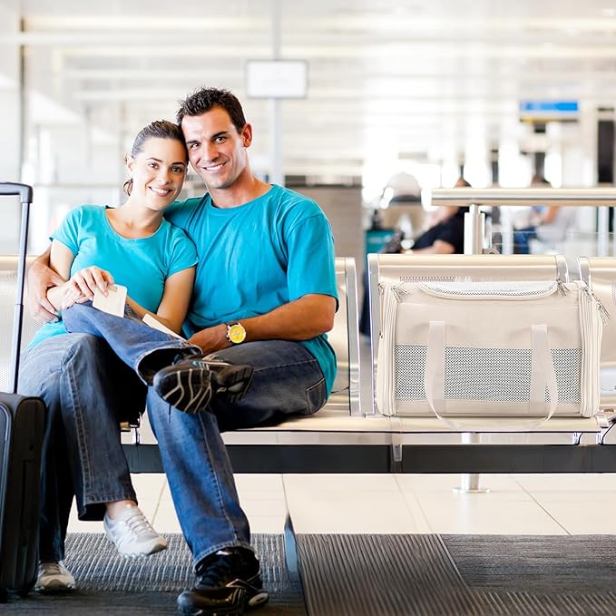 Fashion Leather Dog Carrier, Airline Approved Cat Carrier Soft Sided Pet Bag Carrier Purse for Puppy Kitten Small Animals White-PawvioPets