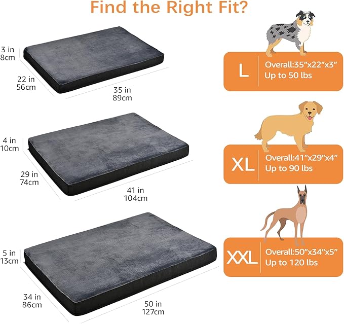 Amazon Basics Dog Bed with Cooling Gel Memory Foam, Pressure-Relief Support for Dogs up to 90lbs, Non-Slip Bottom, Machine Washable Cover, Extra Large Sized (41" x 29"), Grey-PawvioPets