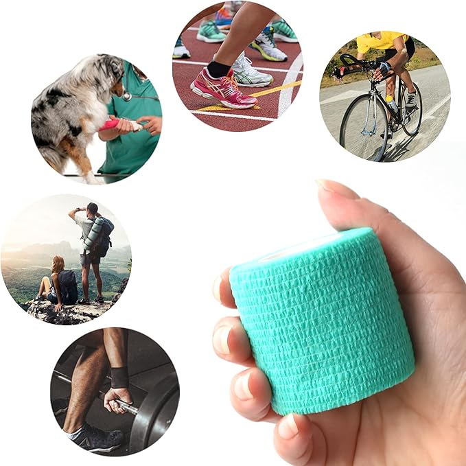 9 Pack 2" x 5 Yards Self Adhesive Bandage Wrap Self Stick Wrap for Ankle, Wrist, Finger, Sports, Breathable Cohesive Vet Tape for Pets (Middle Green)-PawvioPets
