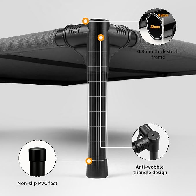 Canvas Elevated Dog Bed, Durable Chew Proof Outdoor Raised Pet Cot for Extra Large Dogs, Waterproof, Breathable, Portable, Washable, Easy Assembly, Sturdy Frame for Camping & Travel, Dark Grey-PawvioPets