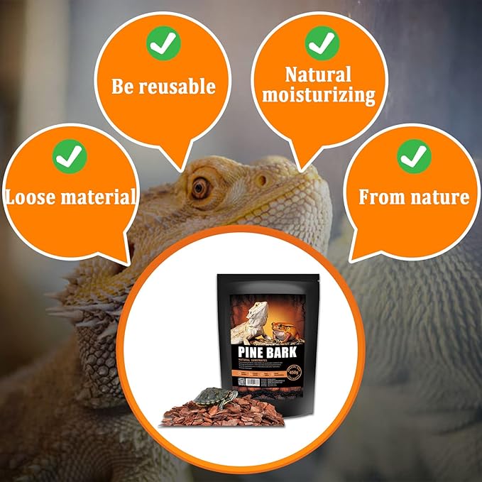 BNOSDM Reptile Cork Bark Substrate Bedding Tortoise Natural Cork Wood Chips Reptile Breeding Bedding Habitat Decor for Ball Python Lizard Snake Spiders Geckos Bearded Dragons Hermit Crabs （0.99LB）-PawvioPets