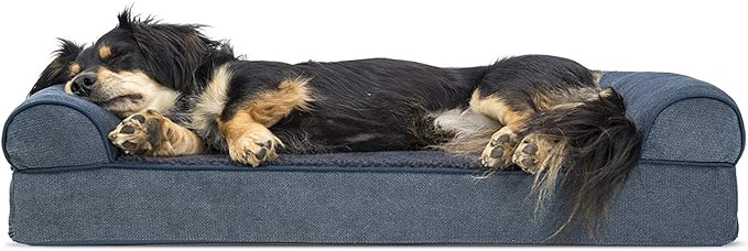 Furhaven Orthopedic Dog Bed for Medium/Small Dogs w/ Removable Bolsters & Washable Cover, For Dogs Up to 35 lbs - Sherpa & Chenille Sofa - Orion Blue, Medium-PawvioPets