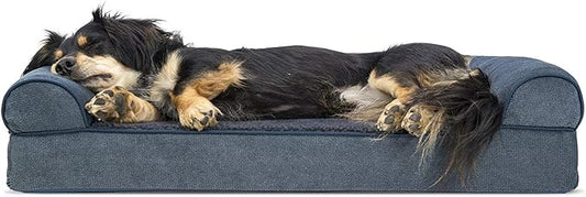Furhaven Orthopedic Dog Bed for Medium/Small Dogs w/ Removable Bolsters & Washable Cover, For Dogs Up to 35 lbs - Sherpa & Chenille Sofa - Orion Blue, Medium-PawvioPets
