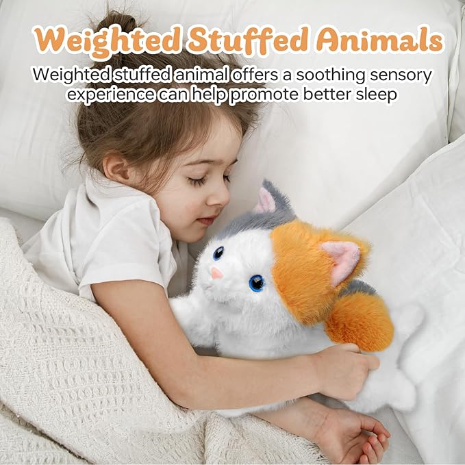 19 inch 3 lbs Cat Weighted Stuffed Animals, Realistic Weighted Cat Stuffed Animal, Sensory Comfort Plush Throw Pillow, Soft Kawaii Kitty Plush Toy Gift for Adults Kids Youth-PawvioPets