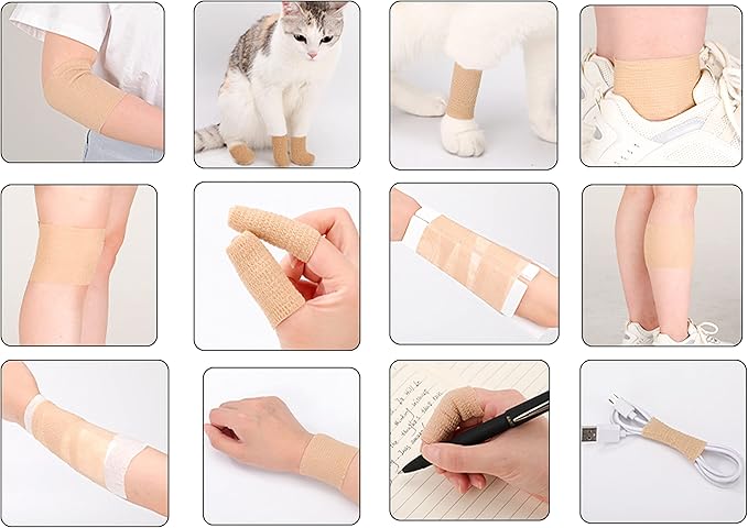 24 Pack Breathable Self Adherent Wrap, Athletic Elastic Non Woven Cohesive Bandage for Sports, First Aid Medical, Wrist, Ankle Sprains, Swelling and Vet Wrap 2 Inch 5 Yards (Rainbow Color).-PawvioPets