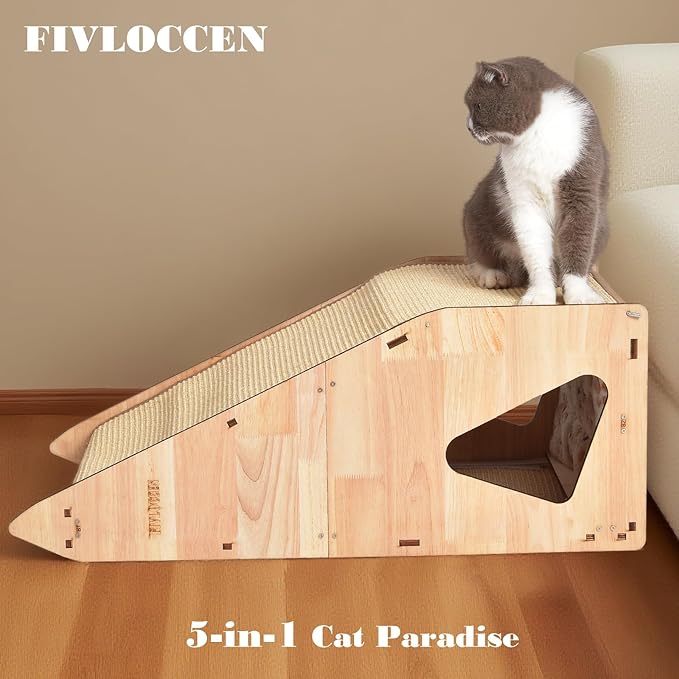 24in Multi-Functional Cat Furniture: Sisal Scratching Posts & Sturdy 3D Wood Frame for Indoor Cats, Integrated Cat Condo Hideout Tunnel All-in-One Space Saver for Multi-Cat & Budget-Friendly-PawvioPets