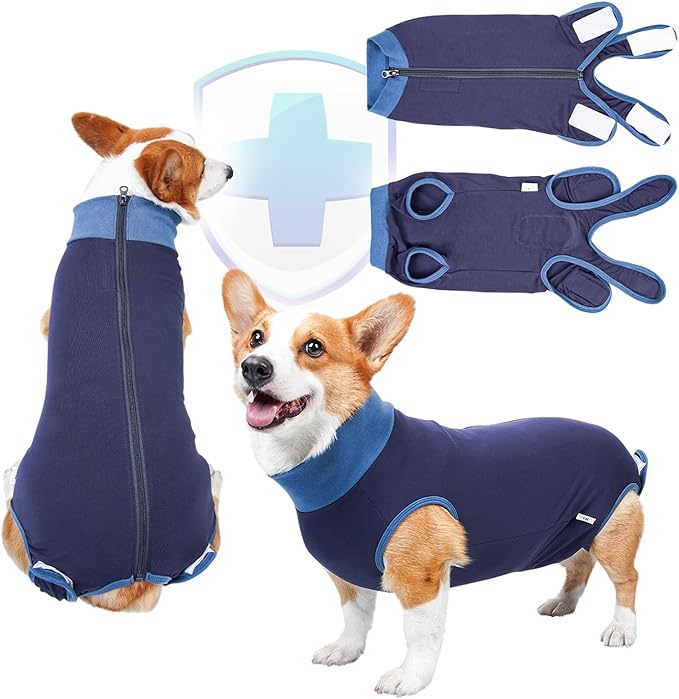 Breathable Dog Surgery Recovery Suit for Male/Female, Professional Dog Recovery Onesie with Zipper After Spay Abdominal Wounds, Anti Licking Cone E-Collar Alternative for Small Medium Large Dog-PawvioPets