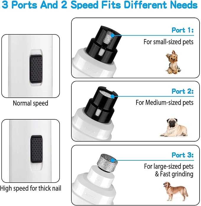 Casfuy Dog Nail Grinder Upgraded - Professional 2-Speed Electric Rechargeable Pet Nail Trimmer Painless Paws Grooming & Smoothing for Small Medium Large Dogs & Cats (White)-PawvioPets