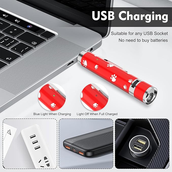 EAWONGEE Cat Toys, Rechargeable Interactive Toy for Cats with 7 Light Projection Modes, Indoor Kitty Pet Dog Toy for Training Chaser, 2 PCS Red-PawvioPets