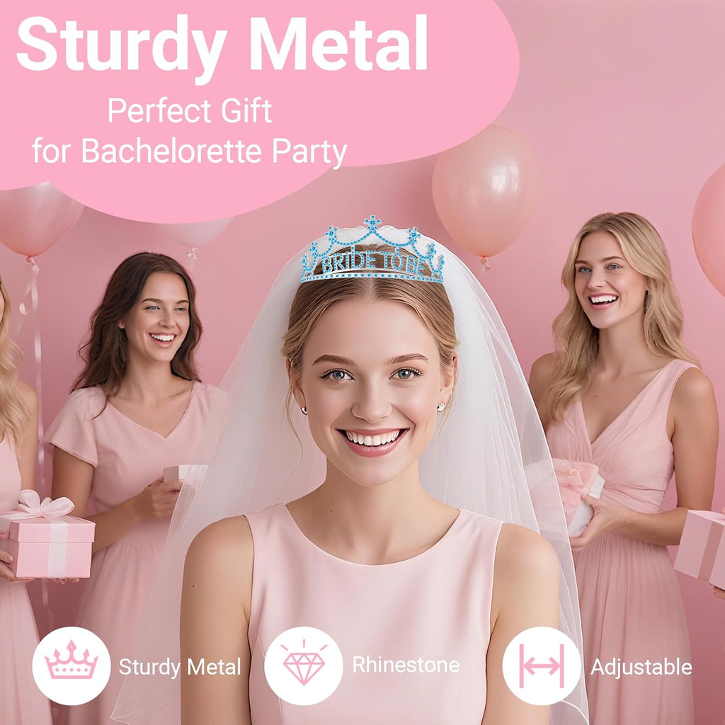 3Pcs Bride to Be Crown with Sash and Veil for Bachelorette Party Decorations，Bridal Shower Accessories for Gift, Favors