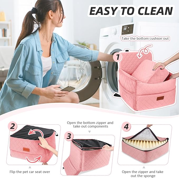 Dog Car Seat for Small Medium Dogs, Memory Foam Puppy Dog Booster Seat with Thick Cushion for Dogs Under 35lbs, Detachable Washable Pet Car Seat Travel Bed with Storage Pockets,2 Safety Belts-PawvioPets