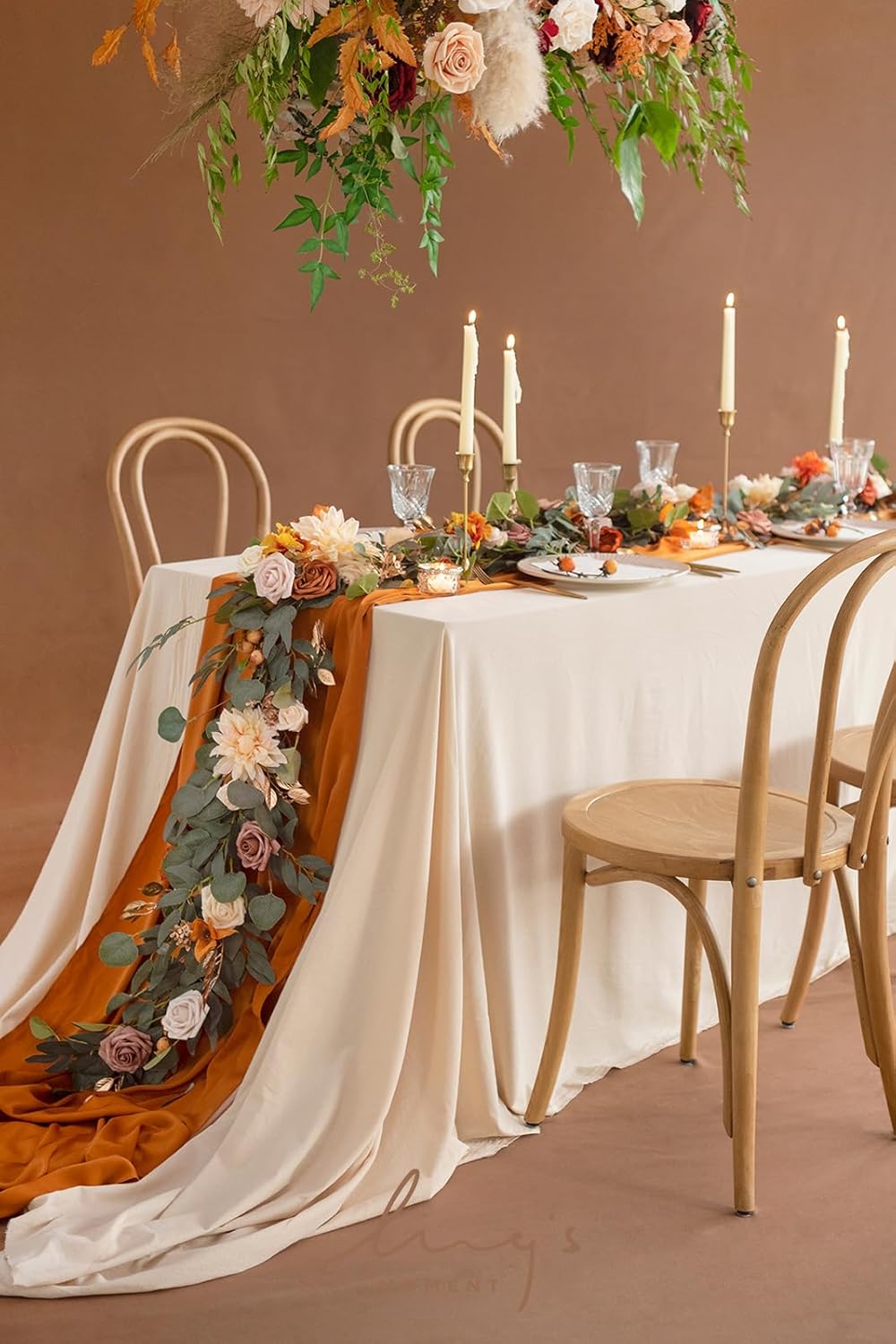 Ling's Moment Fall Flower Garland - 6FT Eucalyptus & Rose - Sweetheart Table Decor for Wedding Reception, Artificial Floral Garland for Mantle, Thanksgiving, Christmas Decoration, Sunset Terracotta