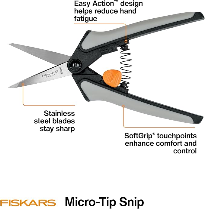 Fiskars 15pc Micro-Tip Pruning Snip Set, Precision Stainless Steel Blades, Softgrip Handles for Deadheading, Trimming & Shaping Small Plants-PawvioPets