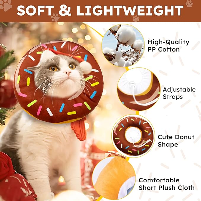 Cat Cone Collar Soft, Cat Recovery Collar for Wound Healing Cute Donut Adjustable Kittens Cones to Stop Licking Comfortable Lightweight Neck Elizabethan Collars for Cats Kittens After Surgery-PawvioPets