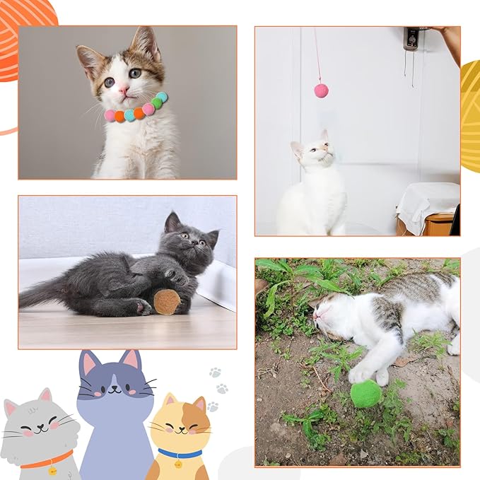20Pcs 1.6" Cat Toy Balls, Soft Kitten Pom Pom Toys, Plush Interactive Playing Quiet Ball Cats Favorite Toy, DIY Craft Decorations, Training and Sensory Enrichment-PawvioPets