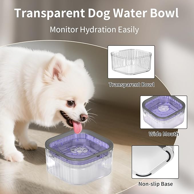 3L Dog Water Bowl No Spill 101oz Large Capacity Spill Proof Slow Drinking Water Feeder No Splash Pet Water Bowl Vehicle Carried Travel Dog Bowl for Sloppy Messy Drinkers Cats(Purple)-PawvioPets