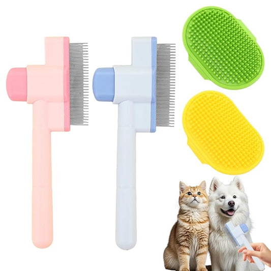 Cat Comb, Cat Grooming Brush, Self-Cleaning Flea Comb, Multi-Functional Pet Comb,Suitable for Pet Massage, Cleaning And Hair Removal-PawvioPets