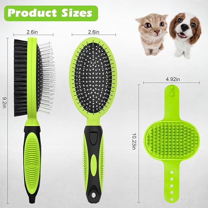 2PCS Pet Grooming Tools - Double-Sided Brush for Shedding and Bathing, Suitable for Short/Long Haired Dogs Cats and Horses, Deshedding Dog Brush, Mane & Tail Combs for Horses - Pet Supplies (Green)-PawvioPets