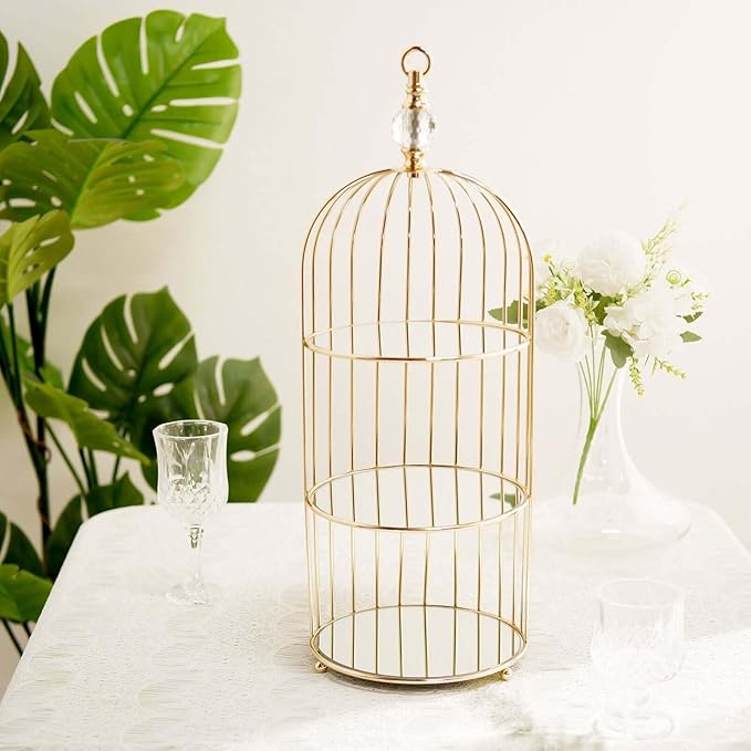 Efavormart 22" - 3 Tier Crystal Mirror Top Gold Metal Bird Cage Cupcake Cake Stand, Dessert Display for Wedding, Party, Birthday, Baby Shower Celebrations, Home Decorations-PawvioPets