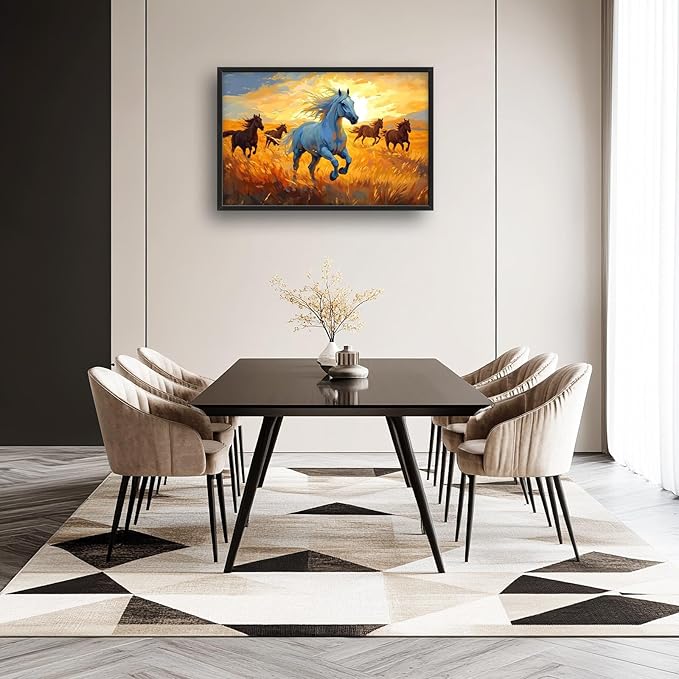 Framed Large Horse Wall Art for Living Room, Oversized Running Horses Wall Decor, Sunset Field Landscape Canvas Painting Home Decoration for Living Room Bedroom Dining Room Office 36"x24"-PawvioPets