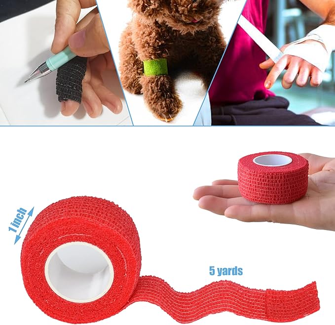 9 Pack 1" x 5 Yards Self Adhesive Bandage Wrap Self Stick Wrap for Ankle, Wrist, Finger, Sports, Breathable Cohesive Vet Tape for Pets (Red)-PawvioPets