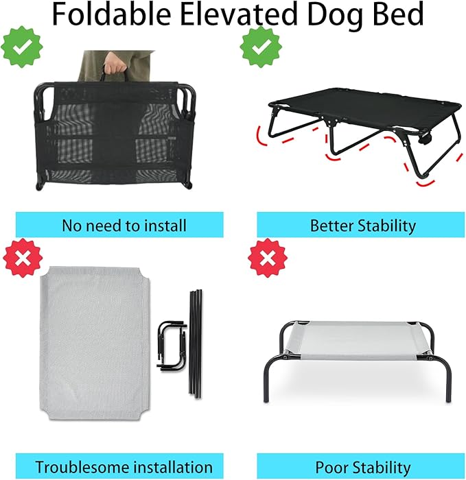 Elevated Raised Small Meduim Dog Bed Cots,Cooling Foldable No Assembly Need Pet Hammock Bed with Breathable Mesh, Indoor Outdoor Dog Pet Bed for Small Meduim Dogs, Chew Proof, Black-PawvioPets
