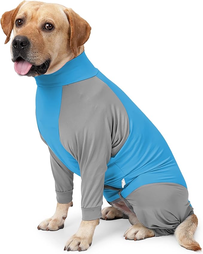 Dog Recovery Suit, Abdominal Wound After Surgery Wear, Prevent Licking Wounds, E-Collar & Cone Alternatives, Long Sleeve Postoperative Shirts Dog Pajamas Prevent Shedding(Small, Blue)-PawvioPets