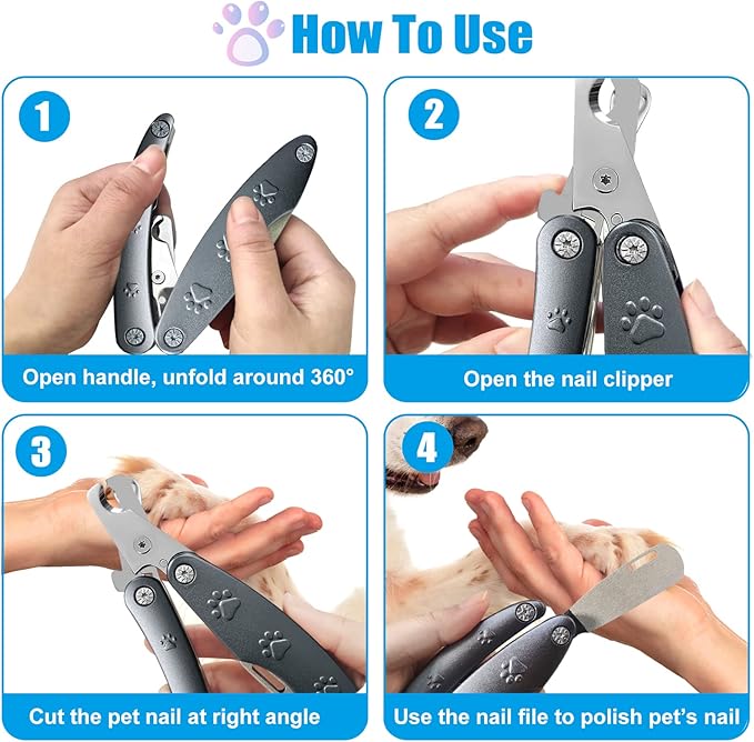 Best Dog Nail Trimmers for Anxiety Sensitive Dogs, Quiet Sharpest Smoothest Nail Clippers for Large Dog Medium Small, Professional Stainless Steel with Nail File & Comb, Left-Handed Friendly-PawvioPets