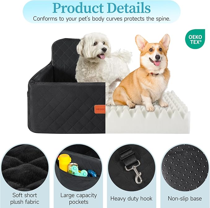 Dog Car Seat for Medium/Large Dogs, Pet Booster Seat for Under 55 lbs or 2 Small Dogs, Detachable & Washable Dog Car Bed for Backseat with 2 Safety Leashes(Black)-PawvioPets