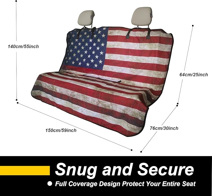 Back Seat Cover for Car Trucks Van SUV,Waterproof Rear Bench Towel Seat Covers for Dogs and Kids,Automotive Backseat Protector (American Flag)-PawvioPets