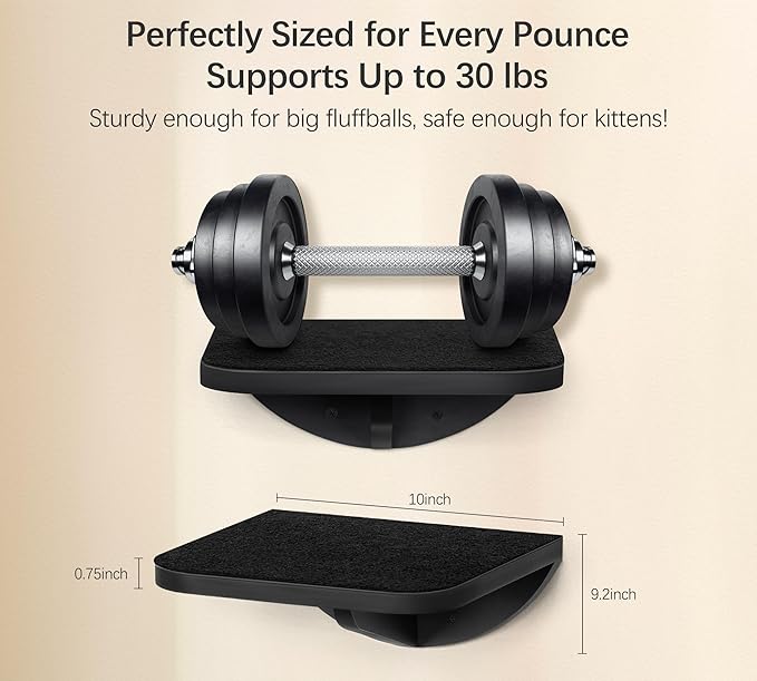 2-Piece Cat Wall Steps with Grey Felt Pads, Floating Cat Wall Perches and Climbing Steps, Wall Mounted Shelf for Small and Large Cats-PawvioPets