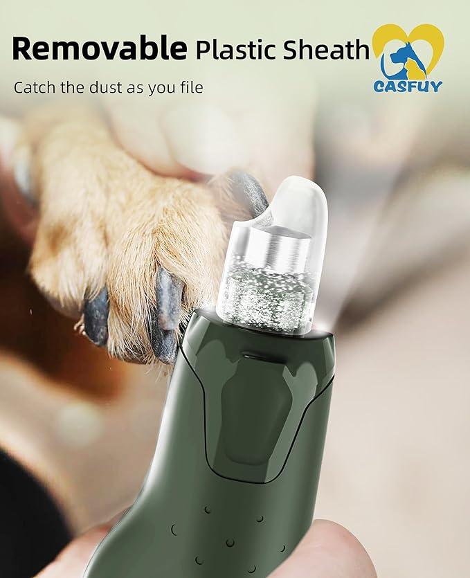 Casfuy Dog Nail Grinder Quiet - (45db) 6-Speed Pet Nail Grinder with 2 LED Lights for Large Medium Small Puppy Dogs/Cats, Professional 3 Ports Rechargeable Electric Dog Nail Trimmer with Dust Cap-PawvioPets