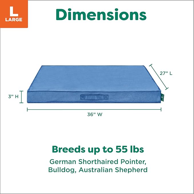 FurHaven Cooling Dog Bed – Large Foam Mattress for Joint Pain Relief, Waterproof Liner, Removable Washable Cover, Durable for Outdoor Use, Deluxe Grid Indoor/Outdoor Bed – Blue, Large-PawvioPets