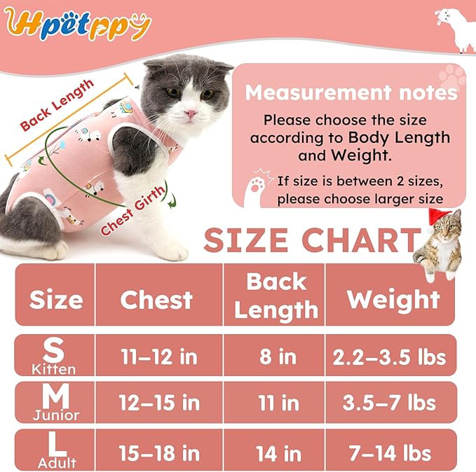Cat Recovery Suit for Spay Abdominal Wounds, Breathable Cat Onesie for Cats After Surgery Female, Kitten Surgical Recovery Suit Female Cone of Shame Alternative for Cats Anti Licking-PawvioPets