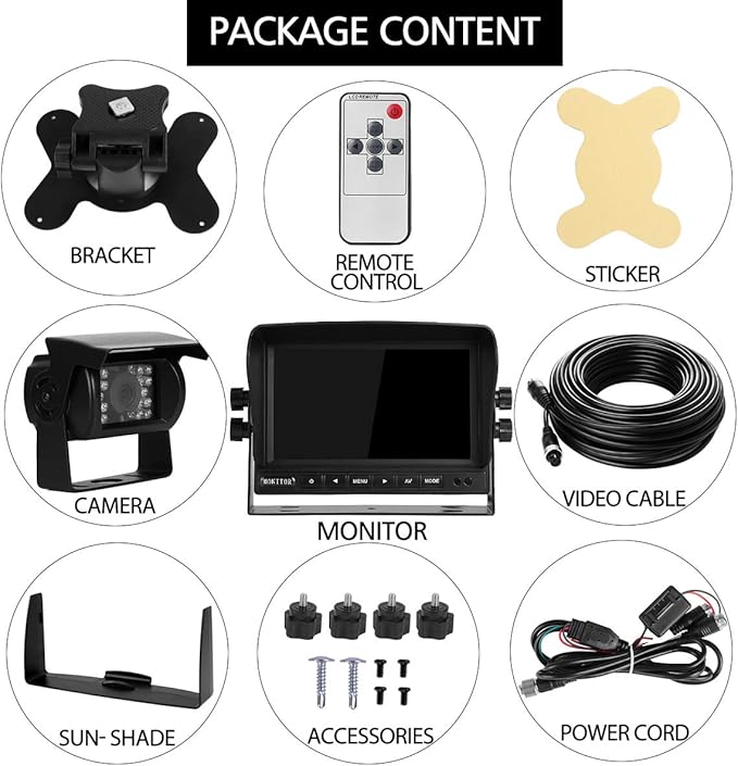 Backup Camera System Kit 7" LCD Reversing Monitor +Rear View Back Up Camera with 170 ° Wide Angle, Waterproof IP68, 18 Infrared Night Vision for Trucks/RV/Trailers/Bus/Vans/Box Truck-PawvioPets