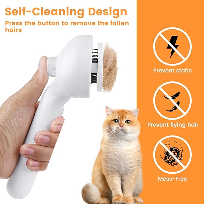 3 in 1 Cat Steam Brush, Pet Steam Brush for Cat Dog Long Short Haired, Pet Spray Hair Removal Comb for Small Animals Shedding & Grooming, Water Mist Spray Brushes with Release Button(White)-PawvioPets