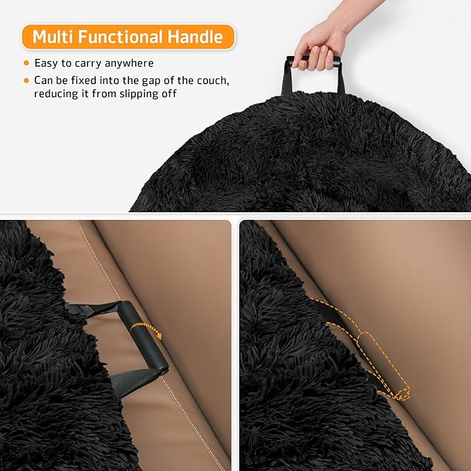 GGIB Calming Dog Bed Fluffy Plush Dog Mat for Furniture Protector with Removable Washable Cover for Large Medium Small Dogs and Cats (Medium, Black)-PawvioPets