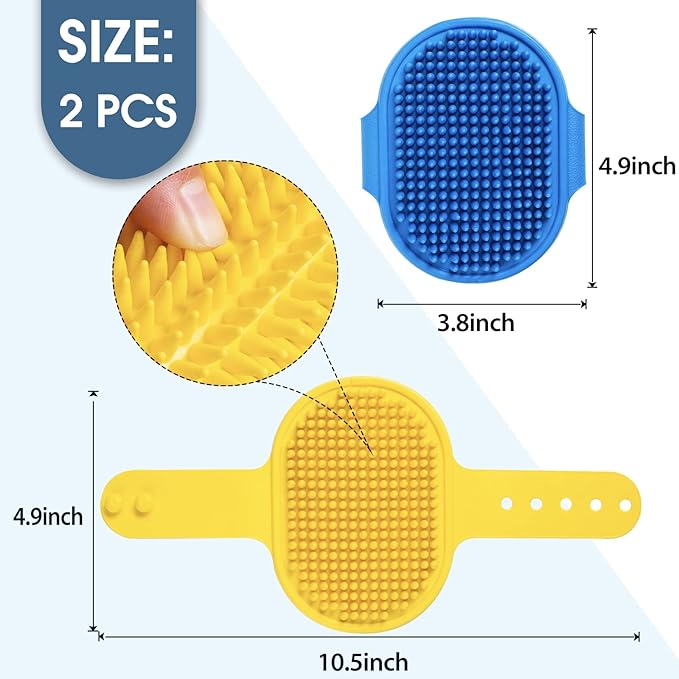 Dog Grooming Brush, Lilpep Pet Shampoo Bath Brush Soothing Massage Rubber Comb with Adjustable Ring Handle for Long Short Haired Dogs and Cats (Blue+Yellow, pack of 2)-PawvioPets
