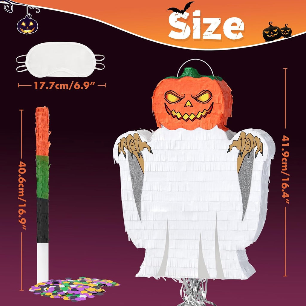 WERNNSAI Halloween Ghost Pinata - Halloween Party Decorations Hallow-een Pumpkin Party Games for Kids Trick or Treat Theme Party Haunted House Jack O Lantern Decorations with Bat Blindfold