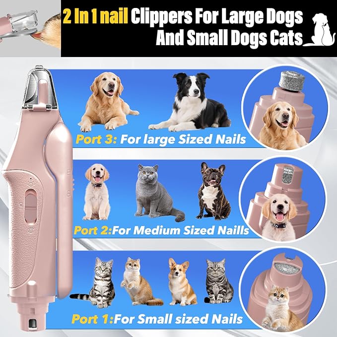 2 in 1 Dog Nail Clippers and Grinder with Lights & Cat Nail Clipper for Large Medium Small Dogs Cats Nail Trimmers USB Rechargeable with 2 LED Lights Dog Claw Care for Non-Black Nails-PawvioPets