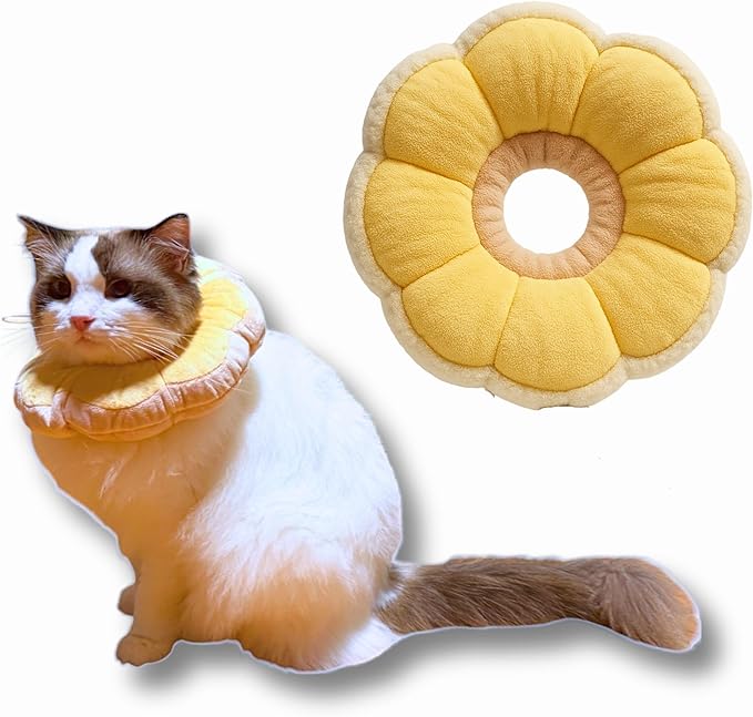 Adjustable Comfy Flower Style Elizabeth Collar for Cats Puppies Soft Recovery Cone Pet Protective Neck Collar (Yellow, Small)-PawvioPets