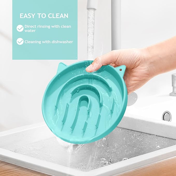Coomazy Silicone Slow Feeder Dog Cat Bowls, Interactive Puzzle Toy for Pets Dry/Wet Food Training, Keeps Dogs Cats Busy, Prevents Puppy Kitty Overeating (Cyan, 1.4 Cup)-PawvioPets