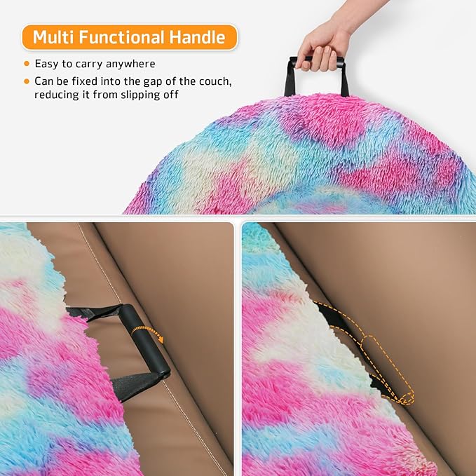 GGIB Calming Dog Bed Fluffy Plush Dog Mat for Furniture Protector with Removable Washable Cover for Large Medium Small Dogs and Cats (Large, Rainbow)-PawvioPets