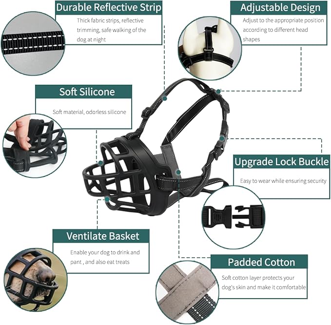 BARKLESS Dog Muzzle, Silicone Basket Muzzle for Small Medium Large Dogs, Soft Cage Mouth Cover Prevent Biting Chewing, Allow Drinking Panting, Suitable for German Shepherd-PawvioPets