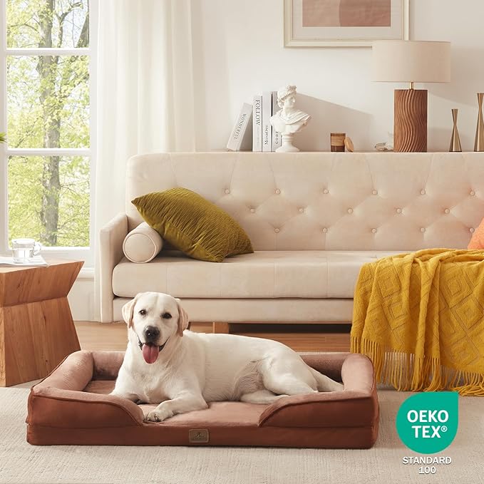 Bedfolks Orthopedic Dog Bed XL, Waterproof Dog Sofa Bed for Extra Large Dogs, Egg Foam Pet Couch Bed with Removable Washable Cover and Nonslip Bottom, Brown-PawvioPets