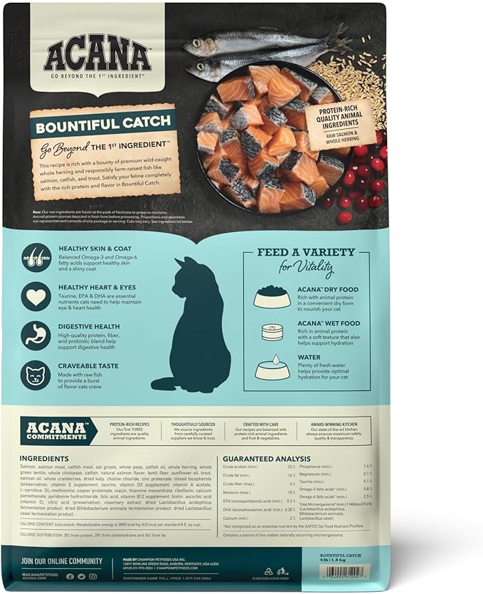 ACANA Dry Cat Food Bountiful Catch Salmon Catfish and Herring 4lb Bag-PawvioPets