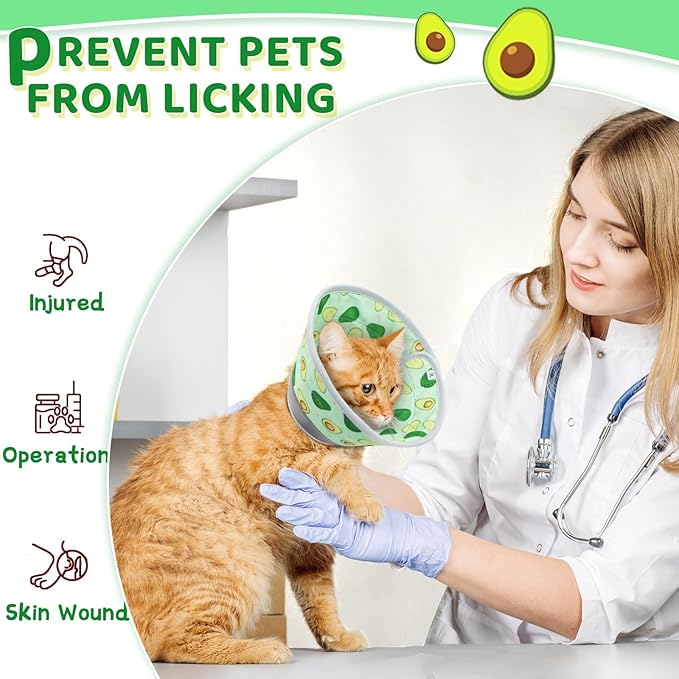 Cat Cone Collar Soft to Stop Licking, Adjustable, Foldable Lightweight Kitten Cones After Surgery Recovery for Cats & Kittens, Cat Cone Alternative (Light Green, M)-PawvioPets