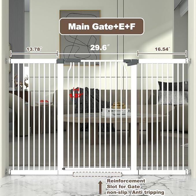 41" Extra Tall Cat Gate for Doorway, 60.3-62.9'' Metal Pet Baby Safe Gate, Extra Wide Pressure Mounted Child Door with Expansion Kit, No Drilling Baby Gate Indoor, No Climb Proof Gate, White-PawvioPets