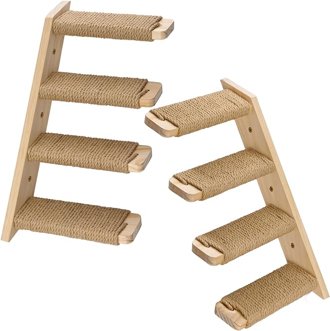 2 Pack 4 Steps Cat Wall Shelves Cat Stairs for Wall with Sisal Rope.Cat Wall Steps/Ladder Furniture ＆ cat Tree Supplies(Catstairs 2Pack-4Steps)-PawvioPets